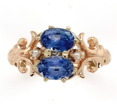 10k Rose Gold Victorian Sapphire and Seed Pearl Ring Size 8 Jewelry (#J6559) - £880.20 GBP