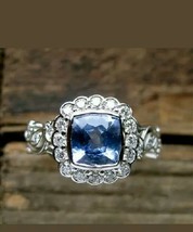 2Ct Cushion Simulated Blue Sapphire Stone Engagement Ring 14K White Gold Plated - £100.32 GBP