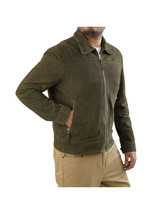 Men&#39;s Jacket Lambskin Green Leather Suede Soft Biker Genuine Handmade Mo... - $3,472.63 MXN+