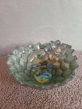 Vintage Aqua Silver Glass Bowl Candy Dish Nautical Mermaid Scales  - £38.40 GBP