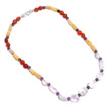 Natural Crystal Aventurine Carnelian Gemstone Smooth Beads Necklace 17&quot; UB-6022 - £8.64 GBP