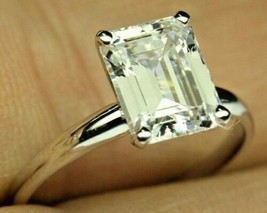 Engagement Ring 2.50Ct Emerald Cut Simulated Diamond Solid 14K White Gol... - £166.63 GBP