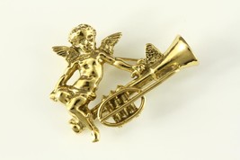 Vintage Costume Jewelry 1928 Brand Gold Tone Cherub Angel &amp; Trumpet Brooch Pin - £16.41 GBP