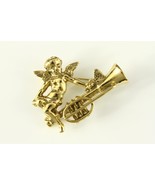 Vintage Costume Jewelry 1928 Brand Gold Tone Cherub Angel &amp; Trumpet Broo... - £16.28 GBP