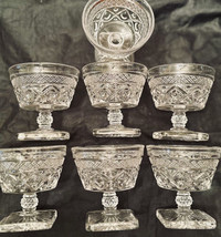 Imperial Glass Cape Cod Clear Pressed Glass-Sundae Glass (7) Square Base... - $39.00