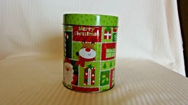 Santa &amp; Reindeer Merry Christmas Decorative Round Metal Tin 5.25&quot; Tall - $25.00