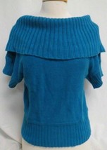 Kenneth Cole New York Woman&#39;s Short Sleeve Sweater Blue Size XS Fold Over Collar - £11.91 GBP
