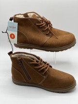 Cat And Jack Boy&#39;s Tan Brown Side Zip Size 3 Ankle Boot Shoes Faux Suede - $13.10