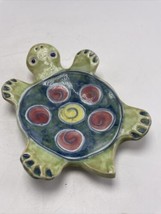 Turtle Spoon Rest Studio Art Pottery Ceramic Hand Painted Signed Lynn &#39;00 Swirls - £23.48 GBP