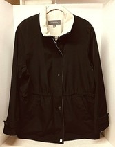 Liz Claiborne Women&#39;s L Rain Type Jacket Coat Black Tan Collar Excellent Shape  - £28.88 GBP