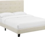 Full Platform Bed In Beige With Tufted Fabric Upholstery From Modway. - $257.97