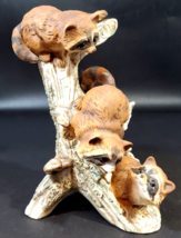 3 Raccoons in Tree Log  Masterpiece by Homco Ceramic Statue Figurine - £23.73 GBP