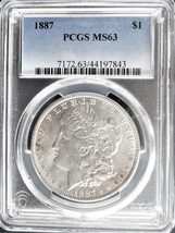 1887 Morgan Silver Dollar Choice Uncirculated US 90% Silver Coin PCGS MS 63 - £88.22 GBP