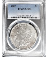 1887 Morgan Silver Dollar Choice Uncirculated US 90% Silver Coin PCGS MS 63 - $2,132.56 MXN