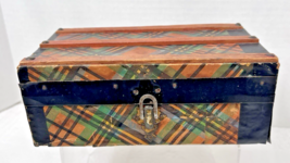 Antique Scottish Tartan Toy Trunk Wooden w Paper As Is Condition OLD - $39.11