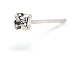 Nose Stud 2mm Square Clear CZ Claw Set 22g (0.6mm) 925 Silver Straight Bendable - £4.53 GBP