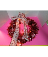 Lighted Wire Valentines Day Wreath 16&quot; Diameter Red Bow Battery Operated - £13.99 GBP