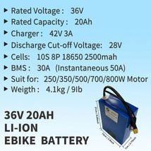 36V 20Ah Lithium Ion Ebike Battery Electric Bicycle Charger 1000W BMS Mo... - $169.18