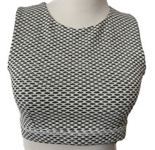 MONO B Cami Built in Bra Sz L Black White Textured Open Back Lined Crop Top - £13.27 GBP