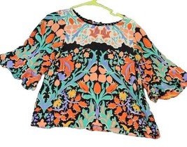 Anthropologie Maeve Flutter Sleeve Top Floral Print Size 4 100% Silk Keyhole  - £20.79 GBP