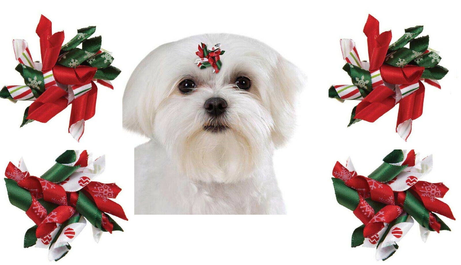 4 pc SANTA Holiday Christmas Curl DOG RIBBON HAIR BOW BARRETTE Metal Cli... - $9.99