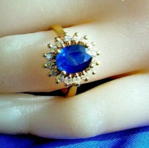 Earth mined Sapphire Diamond Ring Vintage Diana Deco Cocktail Statement Style - $122,904.82 MXN