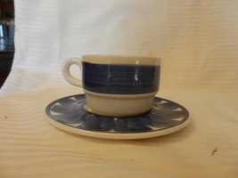 Blue and White Ironstone Coffee Cup and Saucer from Valdarno of Italy - $30.00