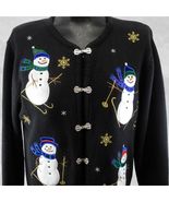 Vintage Christmas Cardigan Sweater Womens Small Crystal Kobe Snowman Met... - €24,43 EUR