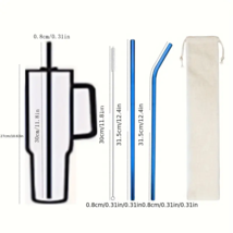 Set of 2 40oz Stainless Steel Reusable Straws w/Cleaning Brush &amp; Drawstr... - $11.99