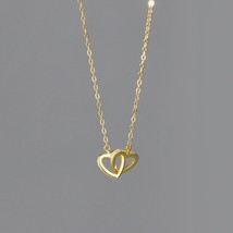 925 silver hollow glossy double love hearts interlocking zircon gold plated neck - £23.18 GBP