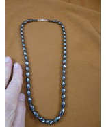 (v489-13) 23&quot; Black Hematite Iron oxide oval bead Gem beaded Necklace JE... - $53.47 CAD