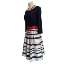 Jessica Howard Pleated Fit &amp; Flare Blue White Dress Size 6 - £33.31 GBP