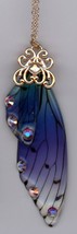Fashion Handmade Blue Fairy Tale Cicada Wings Rhinestone Necklace - £14.83 GBP