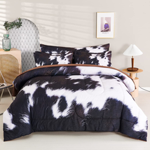 8Pcs Cow Fur Print Comforter Set Queen king Size Western Highland Cowhide Gift  - £68.20 GBP+