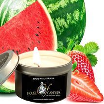 Strawberry Watermelon Eco Soy Wax Scented Tin Candles Vegan Friendly Hand Poured - £11.99 GBP+