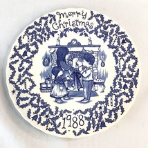 Vintage Royal Crownford 1988 Merry Christmas Plate by Norma Sherman Blue &amp; White - £9.05 GBP
