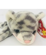 Ty Silver Cat Beanie Babies 9&quot; Date Of Birth February 11 1999 Grey Lying... - £11.18 GBP