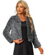Allegra K Women&#39;s Winter Warm Cropped Jacket Collarless Faux Fur Fluffy ... - $674.61 MXN
