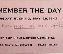 1942 State Theater Portland Maine Box Office Ticket Benefit of Field Ser... - $48.50