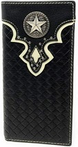 Western RFID Genuine Leather Basketweave Star Metal Concho Mens Long Bifold Wall - £23.97 GBP