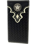 Western RFID Genuine Leather Basketweave Star Metal Concho Mens Long Bif... - £23.44 GBP