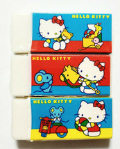 Hello Kitty Eraser Old SANRIO Logo 1984&#39; 3 piezas Lindo Super Rare Goods... - $27.46