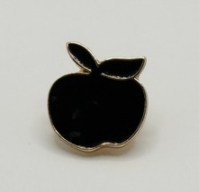 Vintage Small Black Fruit Apple Gold Tone Metal Teacher Gift Pin Lapel E... - $5.93