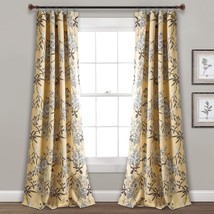 Lush Decor&#39;S Yellow Botanical Garden Curtains Floral Bird Print Room Darkening - $47.93