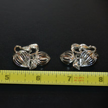 vintage silver tone cut out flower floral clip earrings - £6.25 GBP