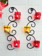Set of 2 Wall Hanging Tealight Candle Holder Metal Wall Sconce with Glass Cups - £25.45 GBP