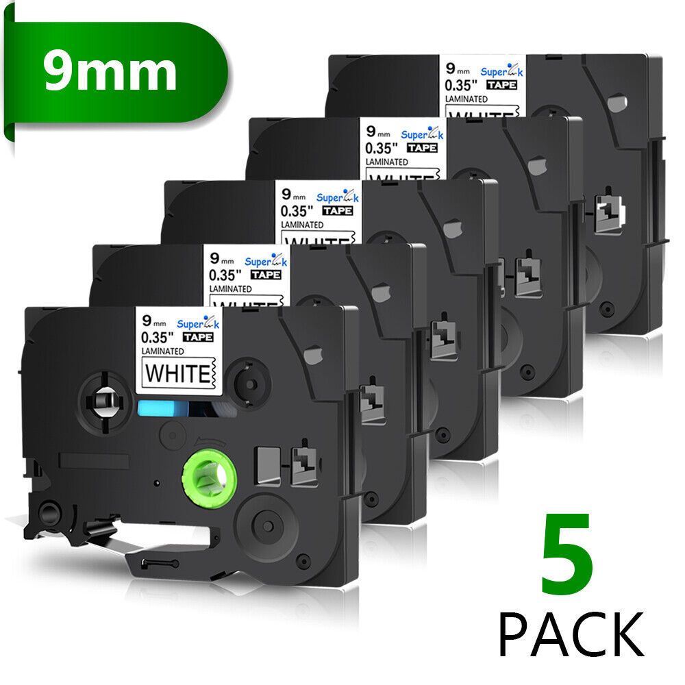 5PK Compatible with Brother P-Touch TZ-221 Black on White 0.35" Label Tape 9mm