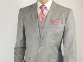 Mens Three Piece Suit Vested VITALI Soft Fabric With Sheen M3090 Stone Gray 3pc image 4