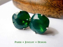 Swarovski Stud Earrings / Cushion Cut / Palace Green Opal Post Earrings / 4470 1 - £25.20 GBP