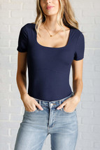 They&#39;re Not Like Us Square Neck Bodysuit in Navy - £24.33 GBP